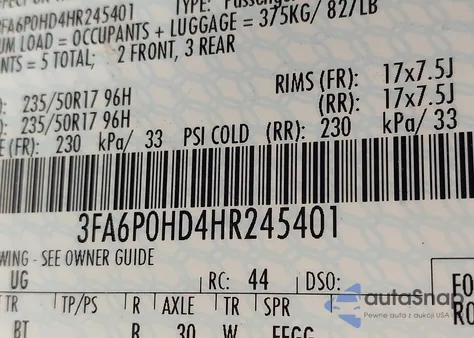 2017 Ford Fusion Se z USA, uszkodzony, nr VIN 3FA6P0HD4HR245401